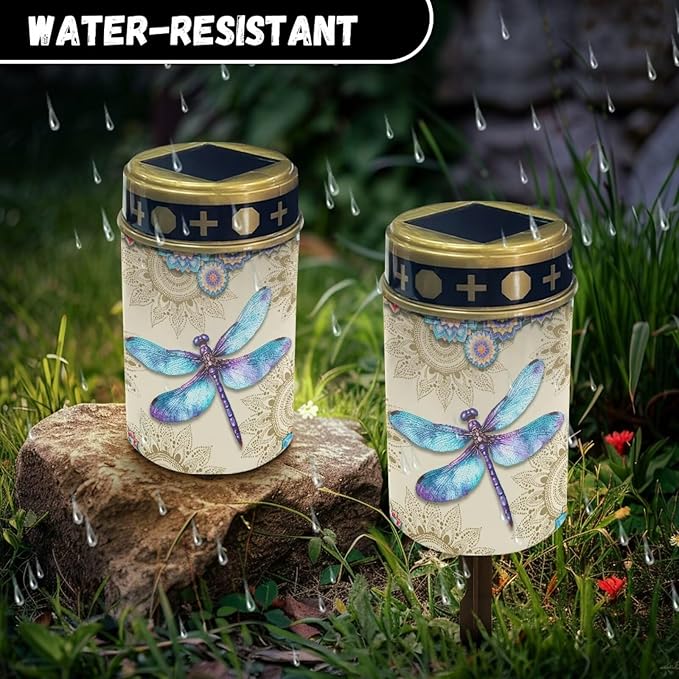 Garden Decor Solar Light Bohe Dragonfly Outdoor Stake Patio Yard Lawn Porch Pathway Grave Solar Lights for Cemetery Outside Waterproof Decorations