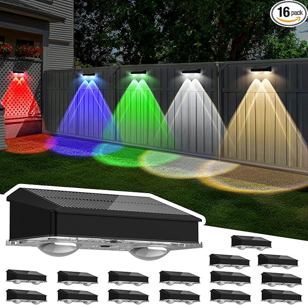 Solar Fence Lights Outdoor 16 Pack, Warm White & Cool White & 6 Colored+RGB Color Changing, High Bright LED Spot | Lumora