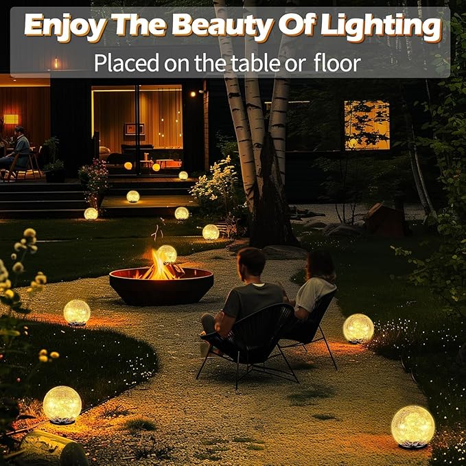 Cracked Glass Outdoor Solar Lights Landscape Garden Ball Lights, Garden Solar Ball Lights Waterproof (Warm White, 15cm)