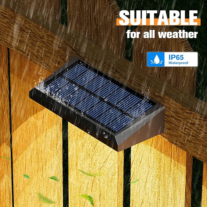 VOLISUN Solar Fence Lights 12-Pack - 100 Lumens Solar Powered Outdoor Lights, Weatherproof Warm White LED Auto On/Off for Fence, Deck, Yard, Patio & Garden (Dusk to Dawn)
