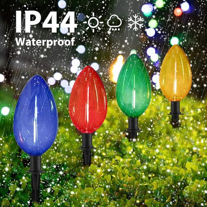 C9 Christmas Multicolor Pathway Lights, 7Ft Outdoor Christmas Pathway Markers Lights with 4 Jumbo C9 LED Multicolor Bulbs, Connectable Walkway Lights for Driveway Yard Garden