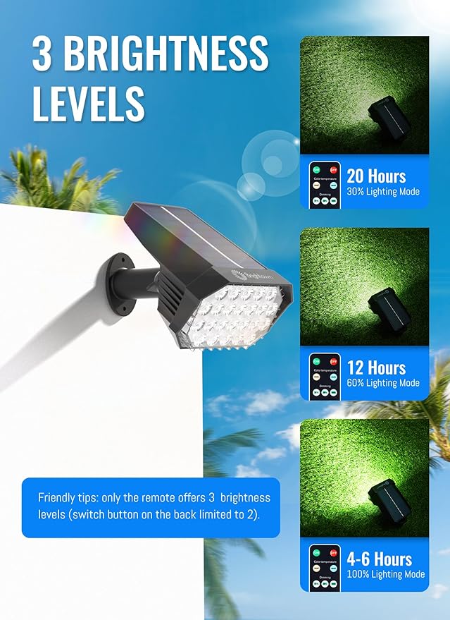 Brightown Solar Lights Outdoor Waterproof IP67, [Cool & Warm Light 2-in-1] Solar Spot Lights Outdoor, 2 Colors 3 Brightness Levels LED Outdoor Solar Lights for Yard Pathway Garden House, 8 Pack