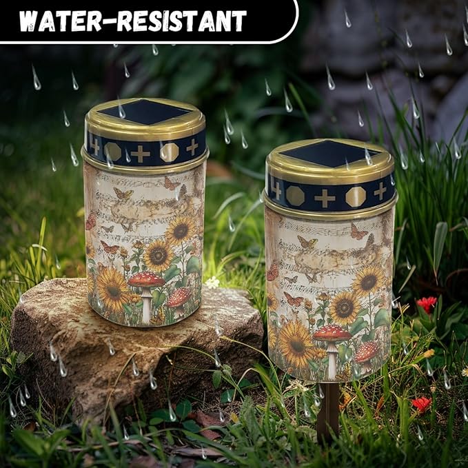 Vintage Sunflower Outdoor Garden Lights LED Solar Lantern Waterproof Solar Powered Fairy Lights for Outside,Flameless Warm White Pathway Lights,Wall Light Auto On & Off