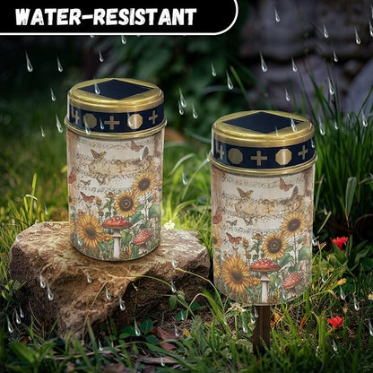 Vintage Sunflower Outdoor Garden Lights LED Solar Lantern Waterproof Solar Powered Fairy Lights for Outside,Flameless Warm White Pathway Lights,Wall Light Auto On & Off
