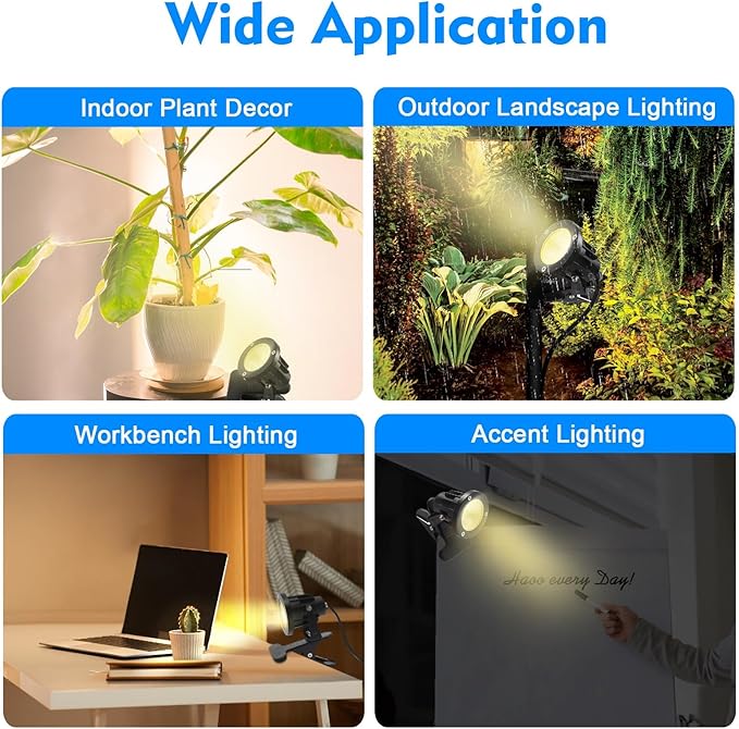 Taysing LED Spot Lights Plug-in Outdoor/Indoor 7W 3000K 16.5ft Power Cord ON/OFF Switch Waterproof Landscape Spotlights with Clip for Plants, Yard, Garden Accent Lights 1 Pack