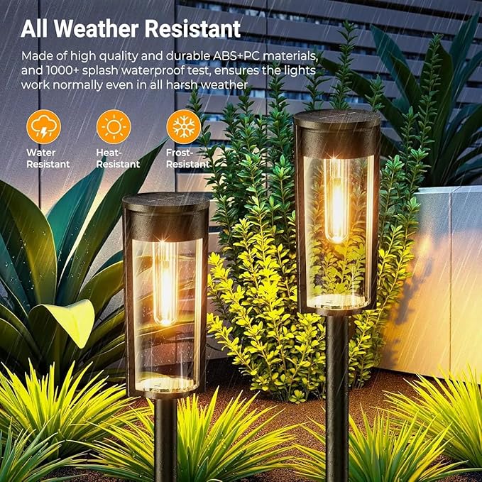 Solar Pathway Lights Outdoor 4 Pack, Bright Solar Path Lights Outside Waterproof, Walkway Light Solar Powered Landscape Lights for Driveway Lawn Patio Sidewalk Yard (4 Pack, Round)
