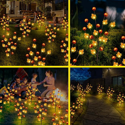 Fall Decor Solar Garden Lights Outdoor for Thanksgiving Decorations,4PACK 80LED Pumpkin Maple Leaf Tree with Friendsgiving Gifts,Solar Fall Decor Lights for Home/Garland/Thanksgiving Day