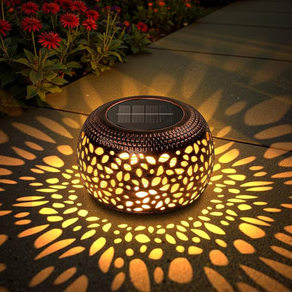 Moon Pattern Solar Pathway Lights and Copper Lantern Outdoor Waterproof