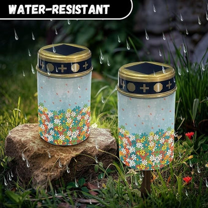 Colorful Floral Solar Lights for Garden Portable Outdoor Solar Lights Yard Walkway Solar Garden Lights Pathway Solar Lights Outside Solar Candle Memorial Cute Print Decor