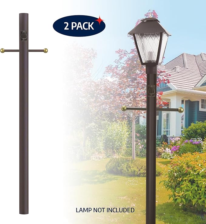 Solus 7-Foot Direct Burial Lamp Post – Outdoor Aluminum Light Pole with Decorative Cross Arm & 120V Outlet – Fits | Lumora