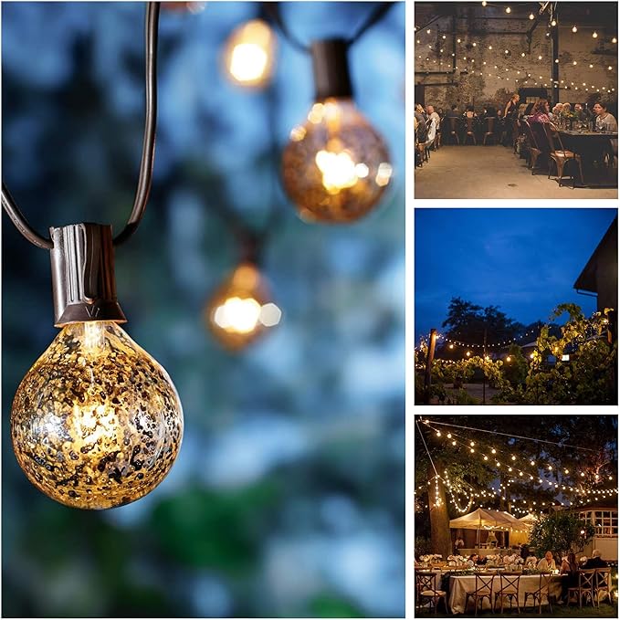 Hometown Evolution, Inc. Gold Outdoor Patio String Lights (10 ft, G40 Gold 1.6" Bulbs - Black Wire) | Lumora