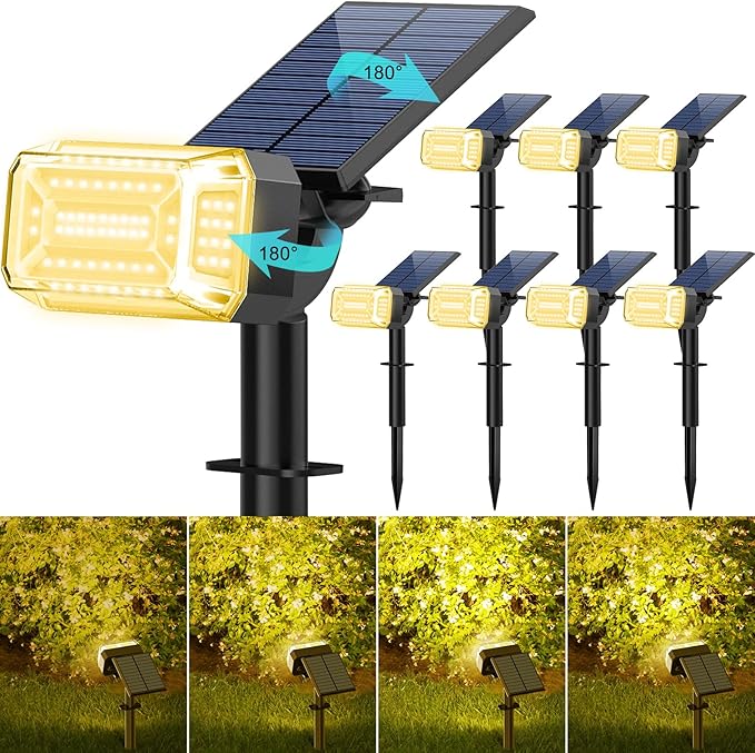 102 LEDs Solar Spot Lights Outdoor Waterproof IP65, [ 4 Modes/8 Pack] Solar Spotlights, Adjustable Light & Panel | Lumora