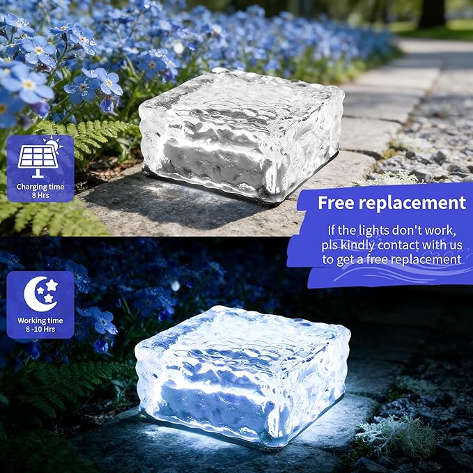 Solar Powered LED Glass Brick Lights, Multicolor Water Ripple Design, Waterproof In-Ground Landscape Path Lights | Lumora