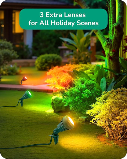 EDISHINE LED Outdoor Spotlights, 120V 5.5W Plug in Spot Light with 3 Lenses (Red Green Yellow), 180° Rotatable, 5000K, Waterproof Landscape Lighting for Flag Tree Garden, 2 Pack