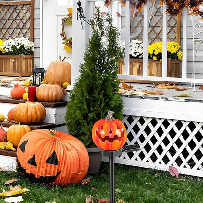 LIFKOME Halloween Solar Pumpkin Path Lights Outdoor Yard Solar Stake Lamp Resin Garden Decoration for Halloween Outdoor Landscape Lighting
