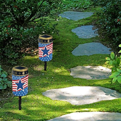US Flag Star Solar Pathway Lights Waterproof Garden Lights Outdoor Solar Stake Lights,Yarde Patio Solar Lights Outdoor Landscape Lighting Flameless Lights Spotlights,Warm White