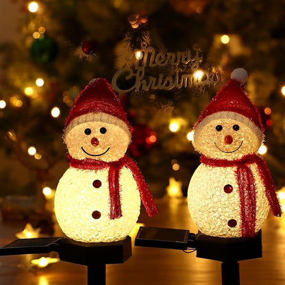 TOCHGREEN 3 Pack Solar Christmas Snowman Lights - Outdoor Waterproof Pathway Stake Lights, Solar Powered Decorations for Christmas Yard Path Patio Garden Porch Lawn Decor (Red)