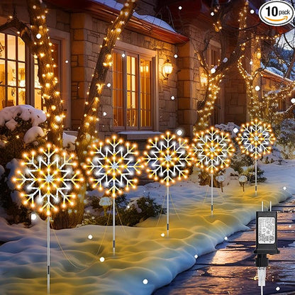 Brightown Snowflake Christmas Pathway Lights Outdoor Christmas Decorations Yard Sidewalk Walkway Driveway Marker Stake, Warm White and Pure White