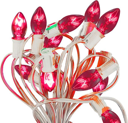 EST. LEE DISPLAY L D 1902 Outdoor Patio String Lights Bulbs & Green Hanging Cord Set Christmas Holiday Seasonal Light Bulbs & Cord Included 25FT C-9 E17 (White Wire, Pink)