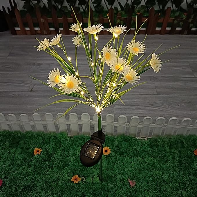 Solar Daisies Flower Stake Lights for Yard Decor, 42 LED Outdoor Waterproof Daisy Shaped Solar Light for Garden Pathway Light Cemetery Grave Porch Walkway 4th of July Decorations