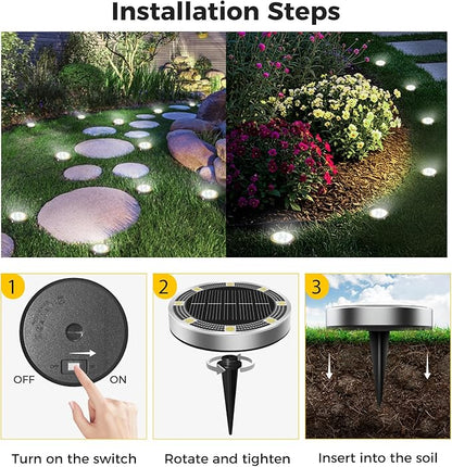 2 Pack Solar Ground Lights Outdoor, 8 LED Mini Flat Solar Disk Lights, IP65 Waterproof Anti-Rust Disc Light, Landscape Lighting for Garden Pathway Yard Walkway Driveway Lawn,Cool White