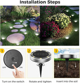 2 Pack Solar Ground Lights Outdoor, 8 LED Mini Flat Solar Disk Lights, IP65 Waterproof Anti-Rust Disc Light | Lumora