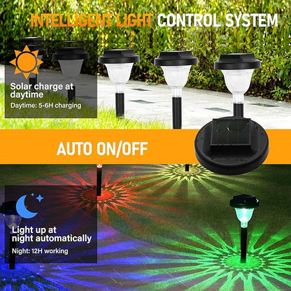 12 Packs Bright Solar Blue Lights and Solar Pathway Lights 10 Pack RGB Color Changing