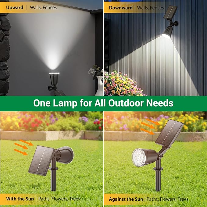Solar Spot Lights Outdoor Cool White, 1000LM Big Adjustable Solar Lights Outdoor Waterproof, 2-in-1 Bright Solar | Lumora