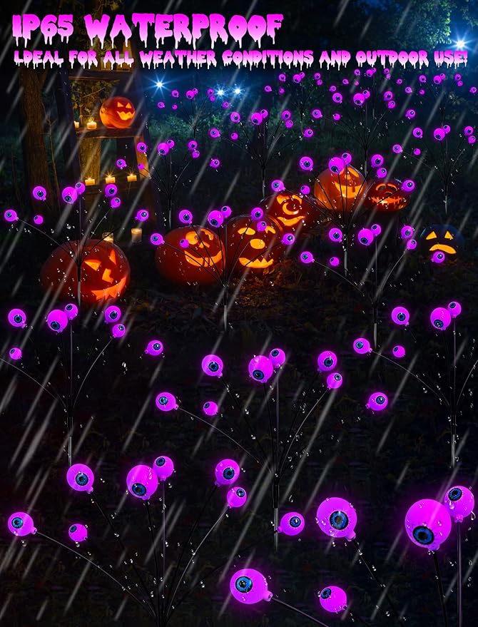 KerKoor Solar Halloween Lights Outdoor Decorations - 4 Pack 32 LED Solar Eyeball Lights for Yard, Scary Eyeballs Halloween Light for Outside, Pathway, Walkway, Landscape, Garden, Party Decor (Purple)