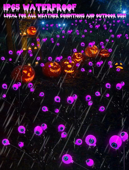 KerKoor Solar Halloween Lights Outdoor Decorations - 4 Pack 32 LED Solar Eyeball Lights for Yard, Scary Eyeballs Halloween Light for Outside, Pathway, Walkway, Landscape, Garden, Party Decor (Purple)