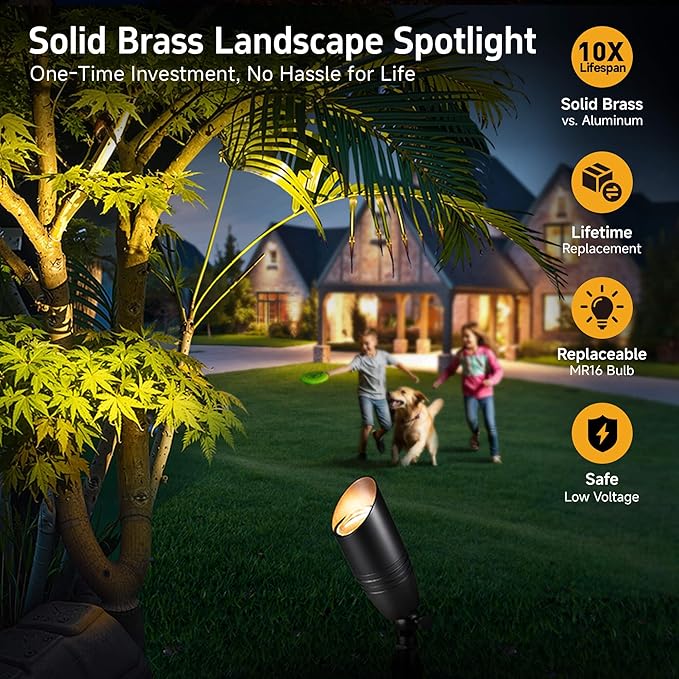 Gardenreet Landscape Spotlights Low Voltage - Brass 12V Outdoor Uplight LED, Wired Spot Lights IP65 Waterproof | Lumora