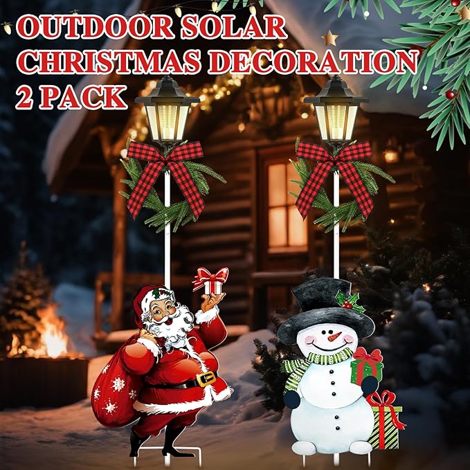 Tuanse 2 Pack Solar Christmas Outdoor Decoration 52 Inch Solar Xmas Snowman & Santa Pathway Lights Metal Garden | Lumora