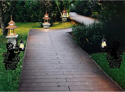 Frogs w/Lamp Solar Garden Stakes (2-Pack); Set of 2 Lawn Ornament Metal Silhouettes with Solar-Rechargeable Lanterns