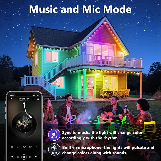 LETIANPAI 300FT Permanent Outdoor Lights,RGB Eaves Light with App Control Remote,DIY Scene Modes IP67 Waterproof | Lumora