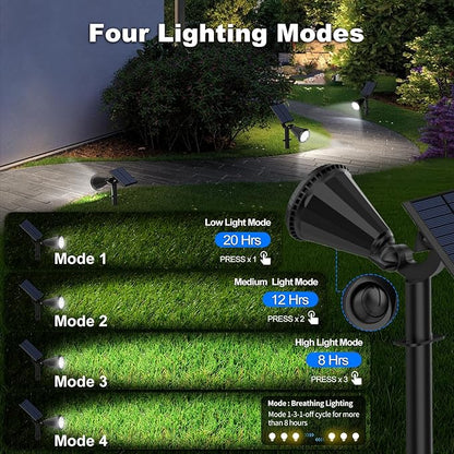 Solar Spot Lights Outdoor, 4 Modes/8 Pack Solar Spotlights Waterproof, 180° Adjustable Powered Landscape Lights, Outdoor Solar Lights for Yard Garden Pathway Flag Tree Wall Statue Cool White