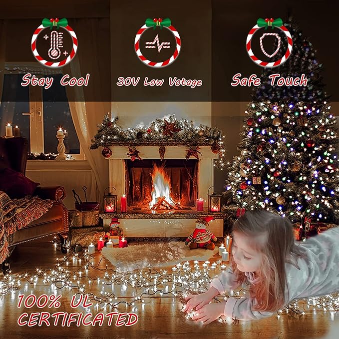 Christmas Lights Outdoor - 108FT 300 LED with 8 Modes, End-to-End Plug, UL Certified, Waterproof Fairy String Lights for Xmas Tree Decorations Garden Party (Cool White)