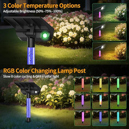 intelamp Solar Spot Lights Outdoor Waterproof, 4000mAh RGB LED Landscape Lights Warm White 3 Lighting Colors, IP65 Waterproof for Yard Driveway Tree Flag Garden Patio Outside Decor with Remote
