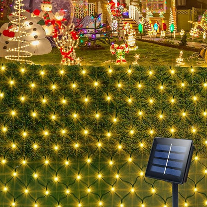 echosari Solar Powered Net Lights 200 LED 9.8Ft x 6.6Ft Bush Light Dark Green Wire Auto On/Off 8 Modes Outdoor Mesh Lights for Bushes Shrubs Lawn Decor(Warm White)