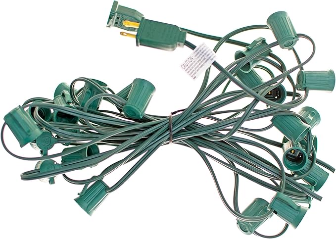 EST. LEE DISPLAY L D 1902 Outdoor Patio String Light Cords with Male & Female Plugs Green & White Wire 12in Spacing Sockets, 25FT Length (Green, C7 - E12)