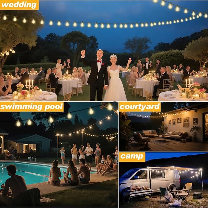 100 FT Commercial Grade Outdoor String Lights with 52 Shatterproof Waterproof LED Edison Bulbs Hanging Lights for | Lumora