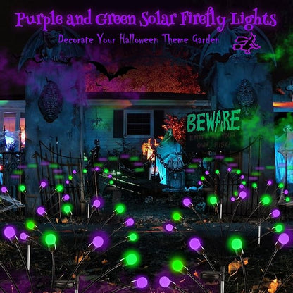 Halloween Decorations Outdoor Solar Pathway Lights, 6 Pack 48LED Solar Firefly Lights Green and Purple, Sway by Wind, Waterproof Solar Halloween Lights for Patio Garden Yard Lawn Horror Party Decor