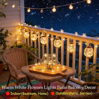 Fairy Flower String Lights Indoor Bedroom Decor, 33 ft 100 LED Artificial Cherry Blossom Lamp Indoor Outdoor Wall Window Garden Hanging Decorations for Christmas Wedding Birtday Party (Warm White)