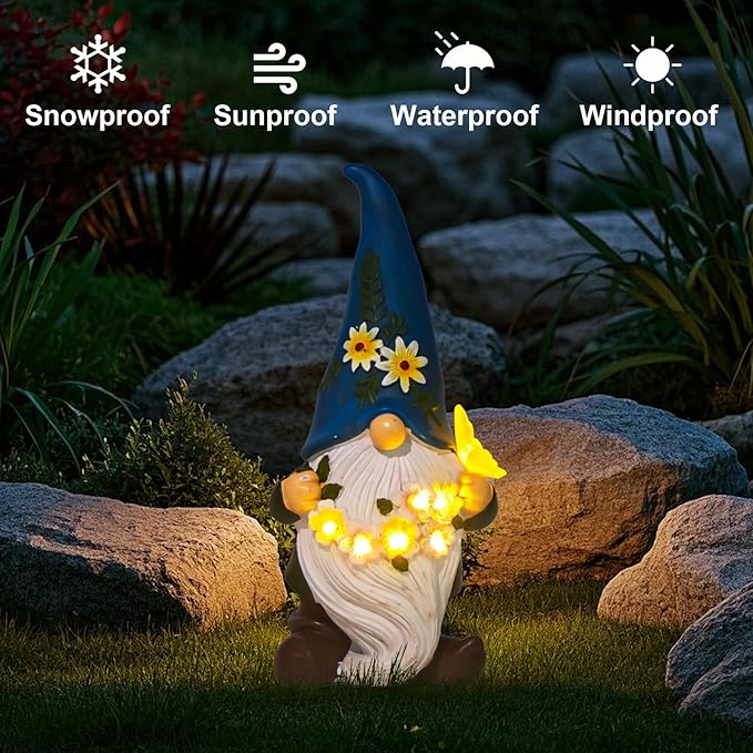 DKJOCKY Gnome Garden Decor Statue with Solar Light Lantern, Funny Waterproof Resin Figurine Outdoor Decorations for Yard Patio Lawn Balcony Porch, Birthday Gifts for Women Mom Grandma