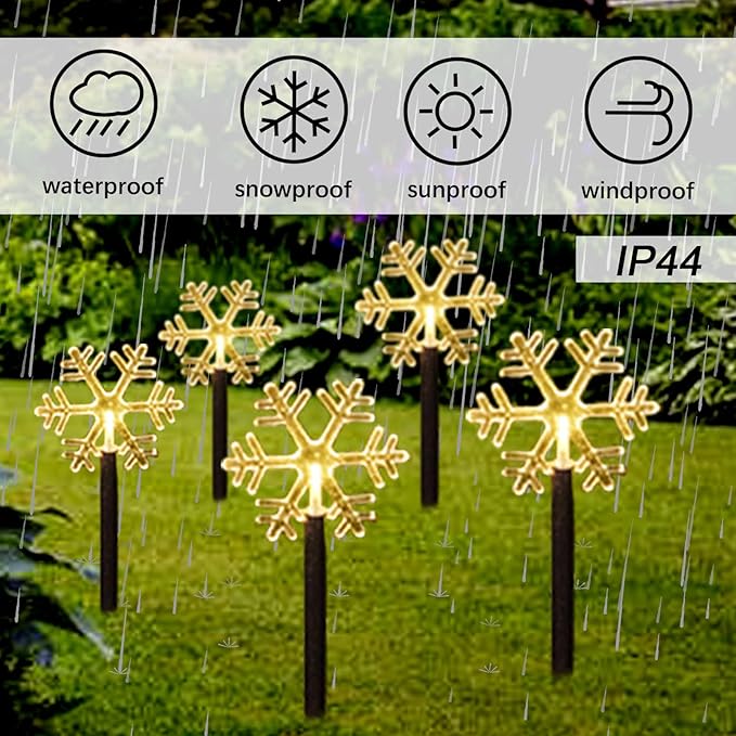 Christmas Snowflake Pathway Lights Outdoor,6.3Ft Battery Operated LED Stake Lights with Timer for Lawn Yard Walkway Garden Decor Xmas Marker Decorations,5 Pack Decorative Landscape Lighting Warm White