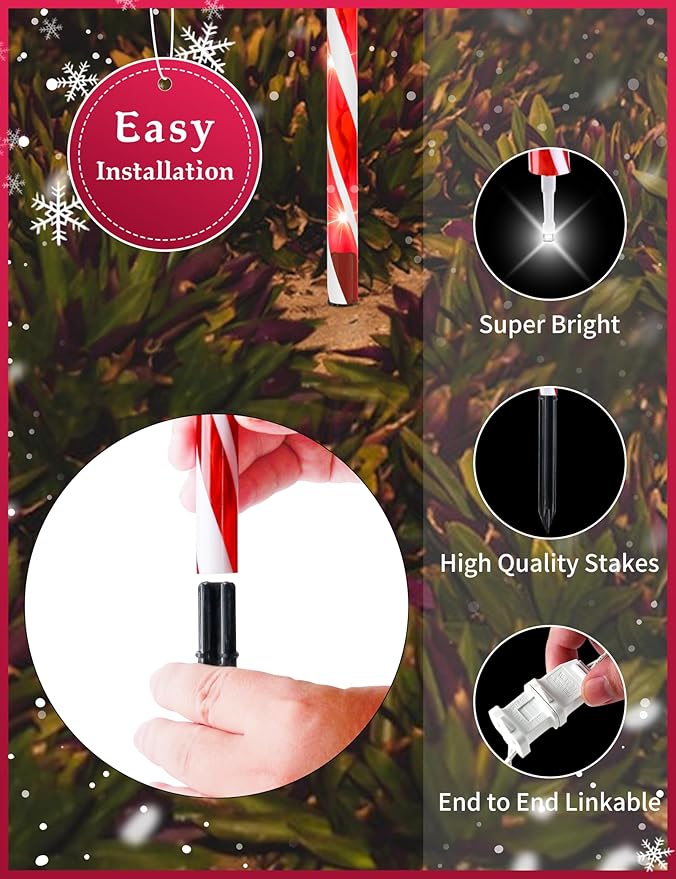 Christmas Candy Cane Pathway Markers Lights, Outdoor Christmas Decorations for Yard Patio Porch Garden Walkway, Candy Cane Christmas Decor with 48 LED, 8 Pack (Red & Green)