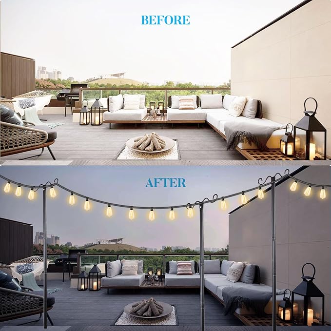 Lightdot Outdoor String Light Poles, 9FT Metal Patio Light Poles Post for Outside with Fork for Outside Hanging | Lumora