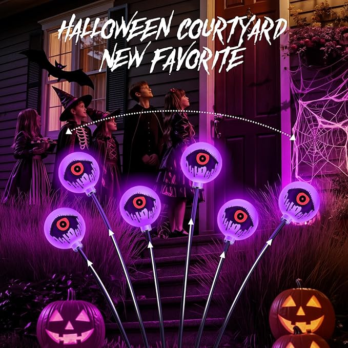 Halloween Decorations Outdoor Solar Eyeball Lights Purple: 6 Pack 36 Led Scary Halloween Lights Decoration, Waterproof Solar Yard Light Swaying Outside Decor for Pathway, Law, Party Gifts