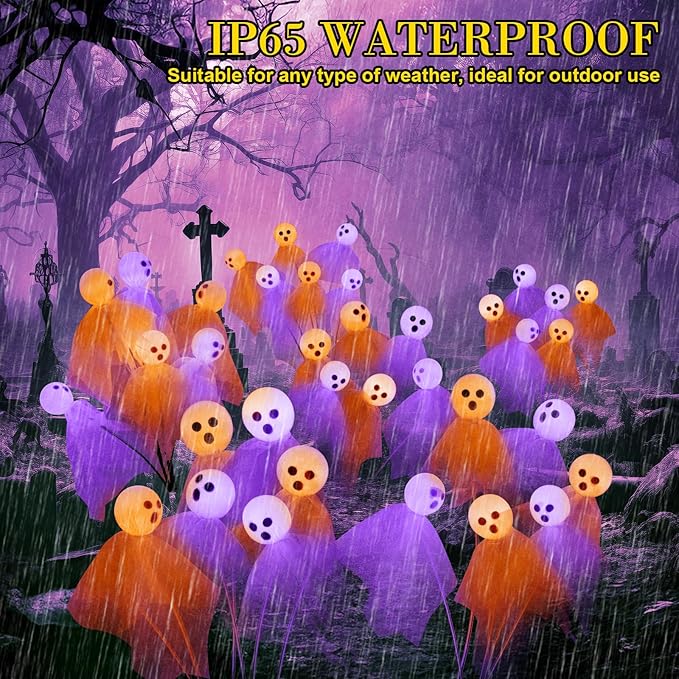 VIHOSE 6 Packs Halloween Solar Lights Outdoor 36 LED Solar Ghost Pathway Lights Waterproof Spooky Ghost Path Light Outdoor Halloween Decorations for Outside Garden Lawn Yard Decors (Purple Orange)