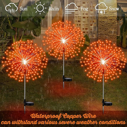 4 Pcs Christmas Solar Decoration Outdoor Orange Solar Firework Lights 180 LED 8 Modes Waterproof LED Stake Sparkler Decor for Holiday Walkway Pathway Garden Driveway Path Lawn Yard (Orange)