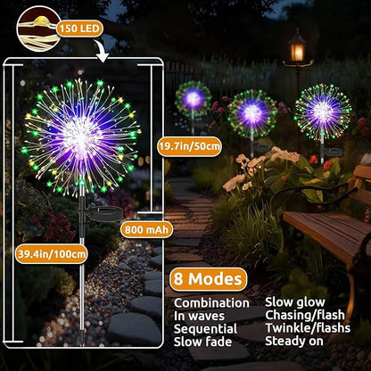 Redefun Solar Fireworks Lights for Outside 2 Pack 120 LEDs Solar Garden Decor, 8 Modes Sparkler Light Waterproof Starlit Starburst Lights for Yard Flower Bed Lawn Pathway Decorations - Multicolor